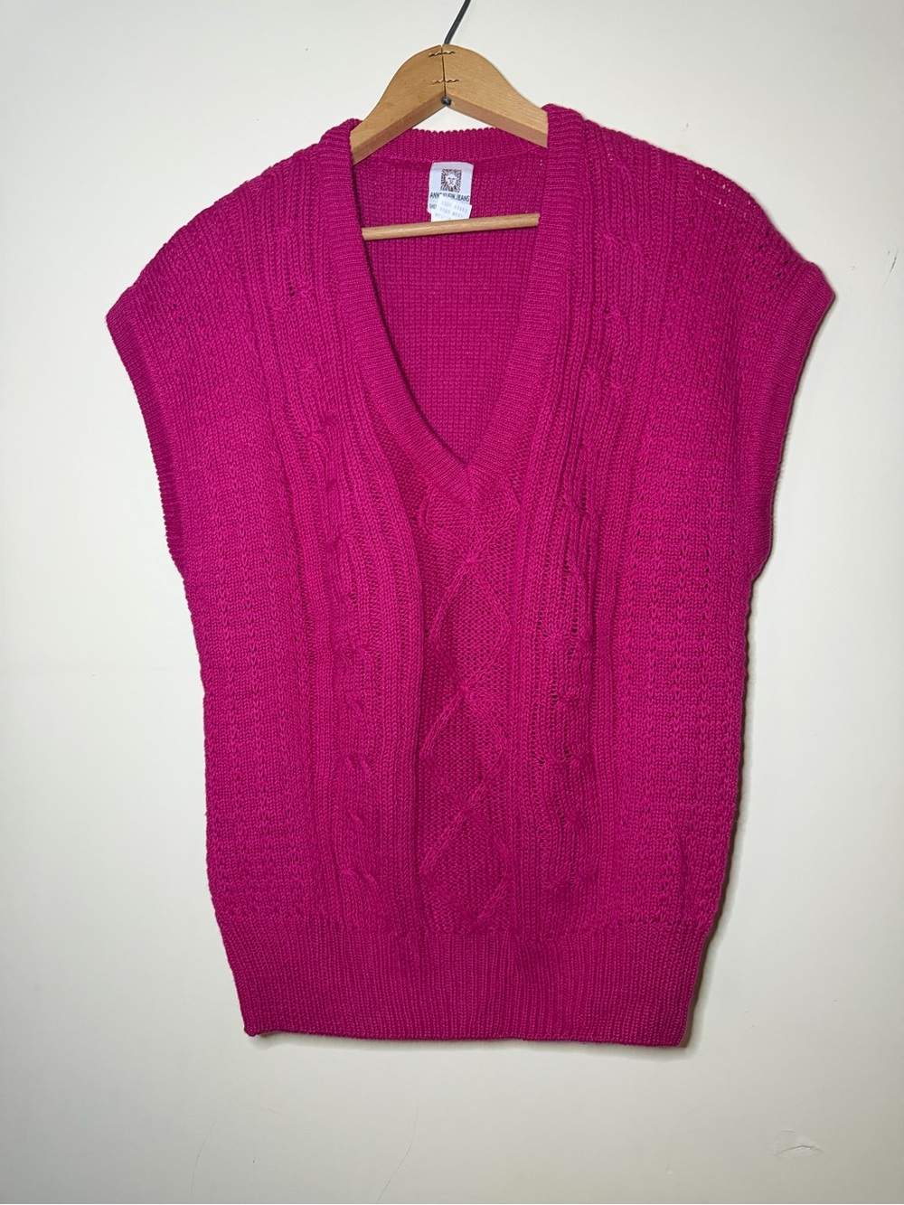 Anne Klein Bright Fuchsia Cable Knit V-Neck Sweater Vest